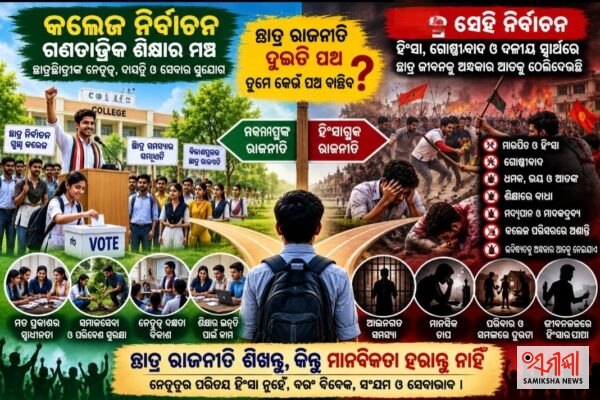 କଲେଜ ନିର୍ବାଚନ: ଗଣତାନ୍ତ୍ରିକ ଚେତନାର ମଞ୍ଚ ନା ଯୁବପିଢ଼ିଙ୍କୁ ହିଂସା ଆଡ଼କୁ ଠେଲିଦେବାର ମାଧ୍ୟମ – ସମୀକ୍ଷା ଖବର